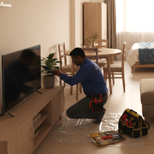 Daily maintenance services in Manesar - Professional electrician and plumber working in modern apartment